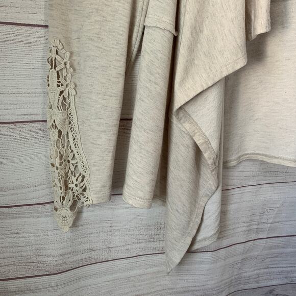 Bobeau Cream Cardigan Sweater Lace Detail Draped Front Long Sleeves Size Large - Picture 14 of 16